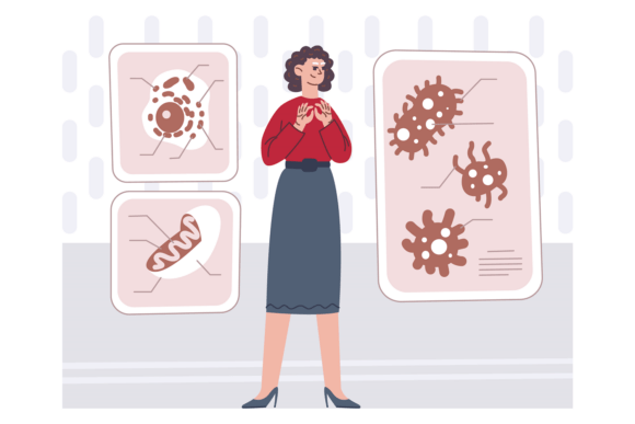 Biology Teacher Woman Show Microorganism Graphics & Illustrations