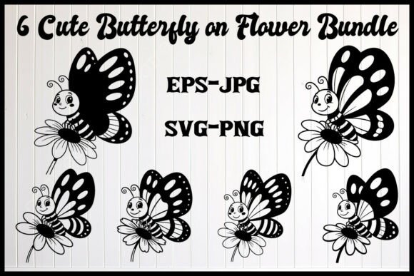 Cute Butterfly on Flower Bundle Graphics for Crafts