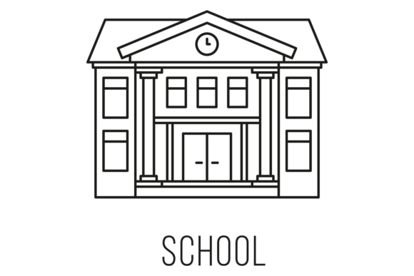 School Building Line Icon: Graphics & Illustrations for Local Brands