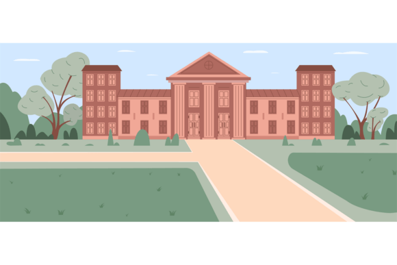 School Scene Exterior Background. Educat Graphics & Illustrations