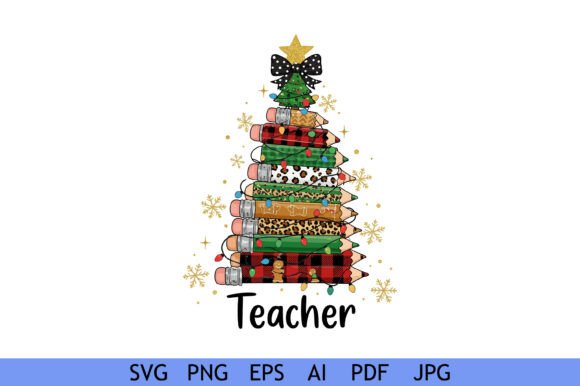 Teacher Pencil Christmas Tree Design for Graphics and Crafts