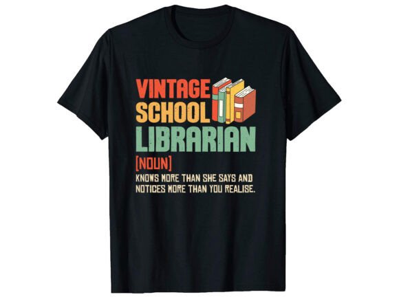 Vintage School Librarian Career T-shirt Graphics and Designs